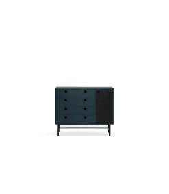 Cómoda para dormitorio modelo Punto 1 puerta 4 cajones acabado azul/negro, 45cm(ancho) 80cm(alto) 97cm(largo)