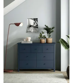 Cómoda para dormitorio modelo Miguel 4+ 3 cajones acabado azul, 110cm(ancho) 80cm(alto) 40cm(fondo).