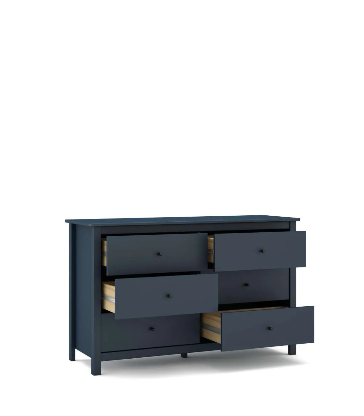 Cómoda para dormitorio modelo Miguel 6 cajones acabado azul, 130cm(ancho) 80cm(alto) 45cm(fondo).
