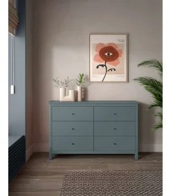 Cómoda para dormitorio modelo Miguel 6 cajones acabado verde kaki, 130cm(ancho) 80cm(alto) 45cm(fondo).