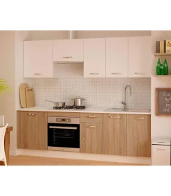 Cocina completa con encimera y con zocalo 240 cm(ancho) color roble-blanco KIT-KIT