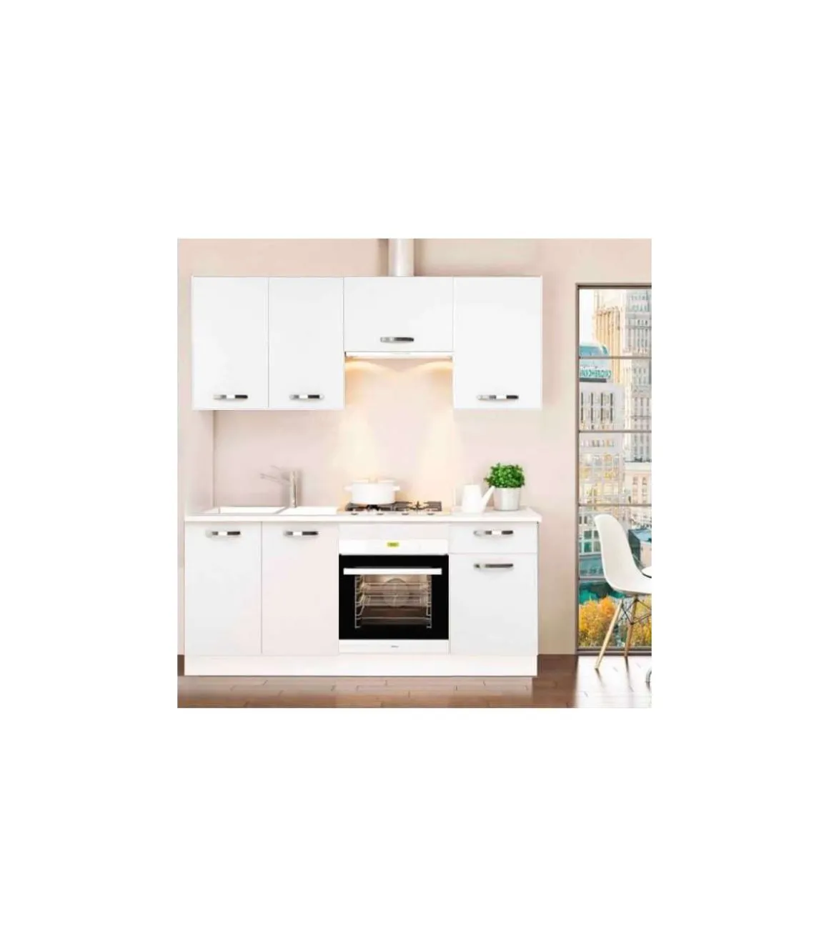 Cocina completa con encimera y con zocalo de 180 cm(ancho) color blanco KIT-KIT