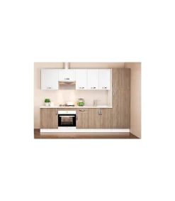 Cocina completa con encimera y con zocalo de 3 metros(ancho) color roble-blanco KIT-KIT