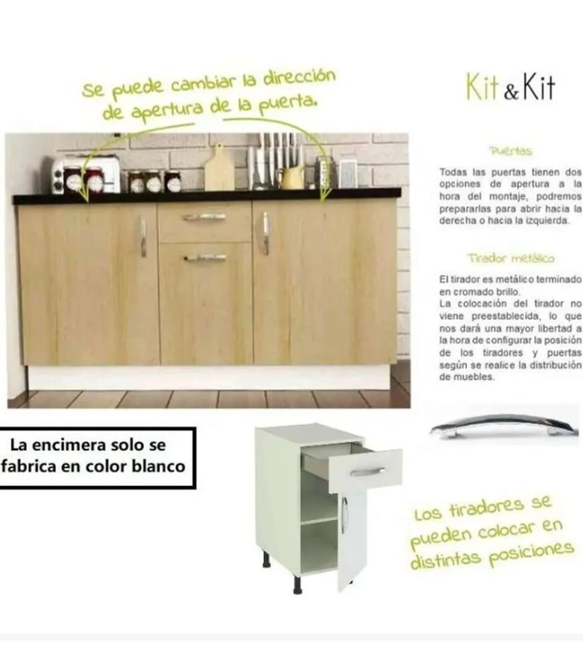 Cocina completa con encimera y con zocalo de 3 metros(ancho) color roble-blanco KIT-KIT