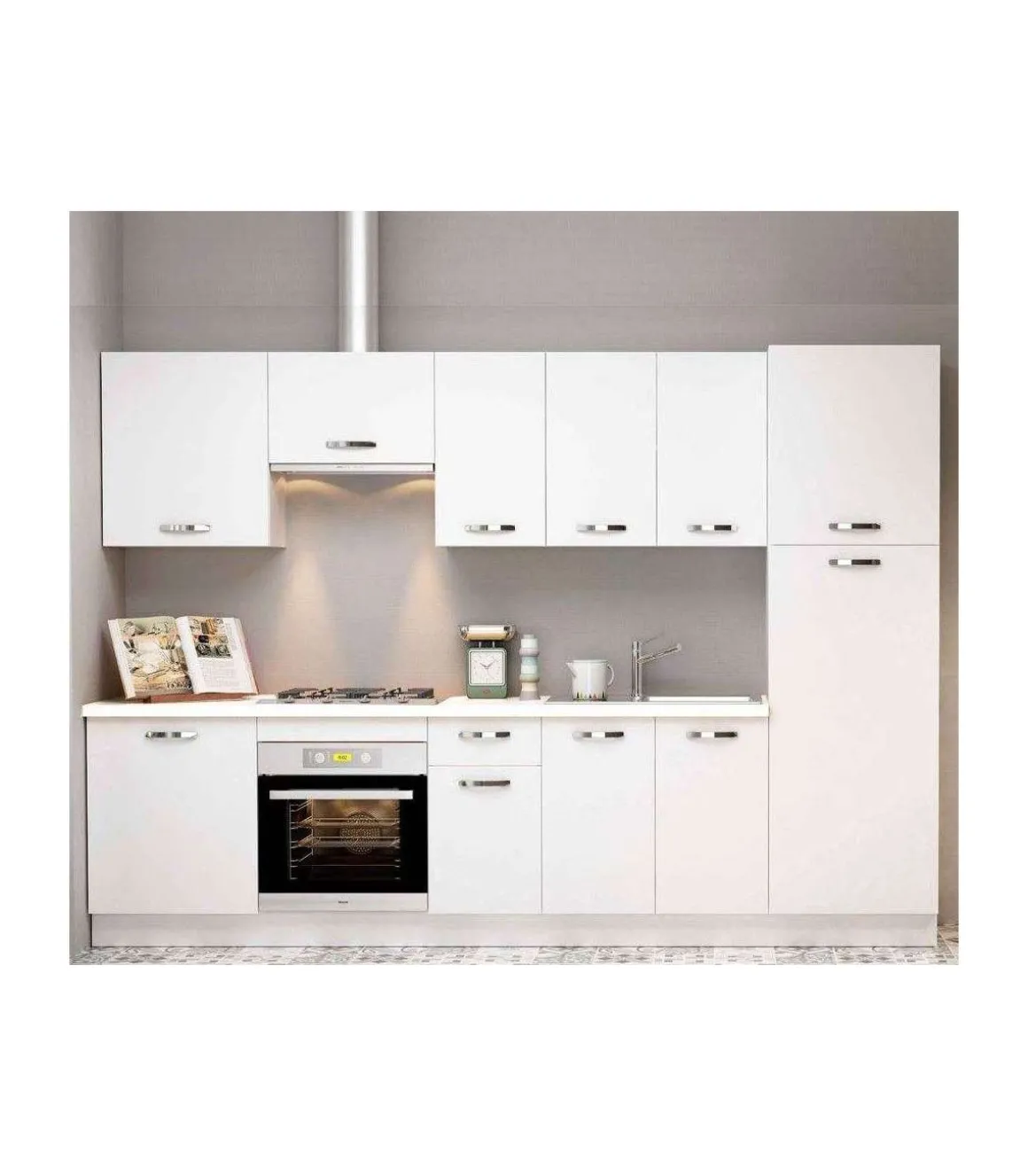 Cocina completa con zocalo y con encimera de 3 metros(ancho) color blanco KIT-KIT