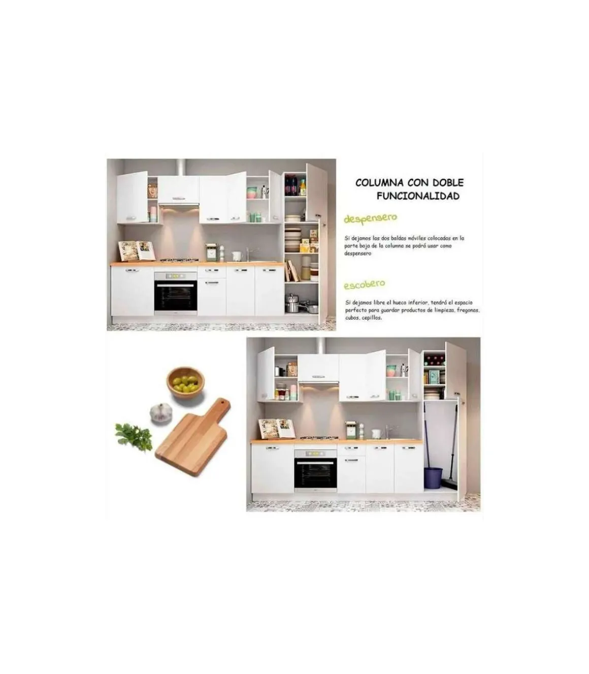 Cocina completa con zocalo y con encimera de 3 metros(ancho) color blanco KIT-KIT