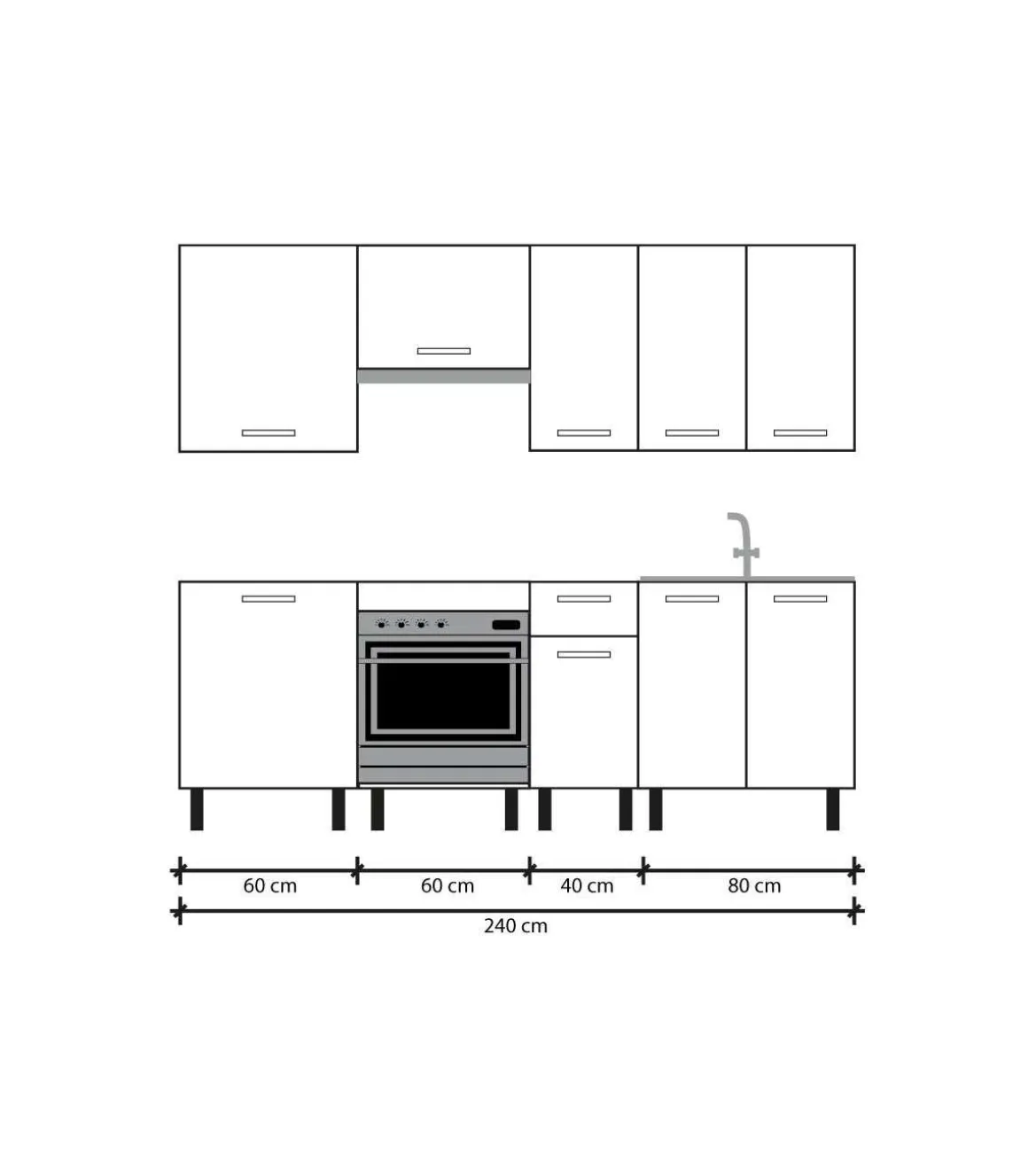 Cocina completa con zocalo y encimera 240 cm(ancho) color blanco KIT-KIT