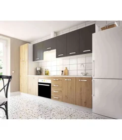 Cocina completa con zocalo y encimera 3 metros(ancho) color roble albar/gris parís KIT-KIT