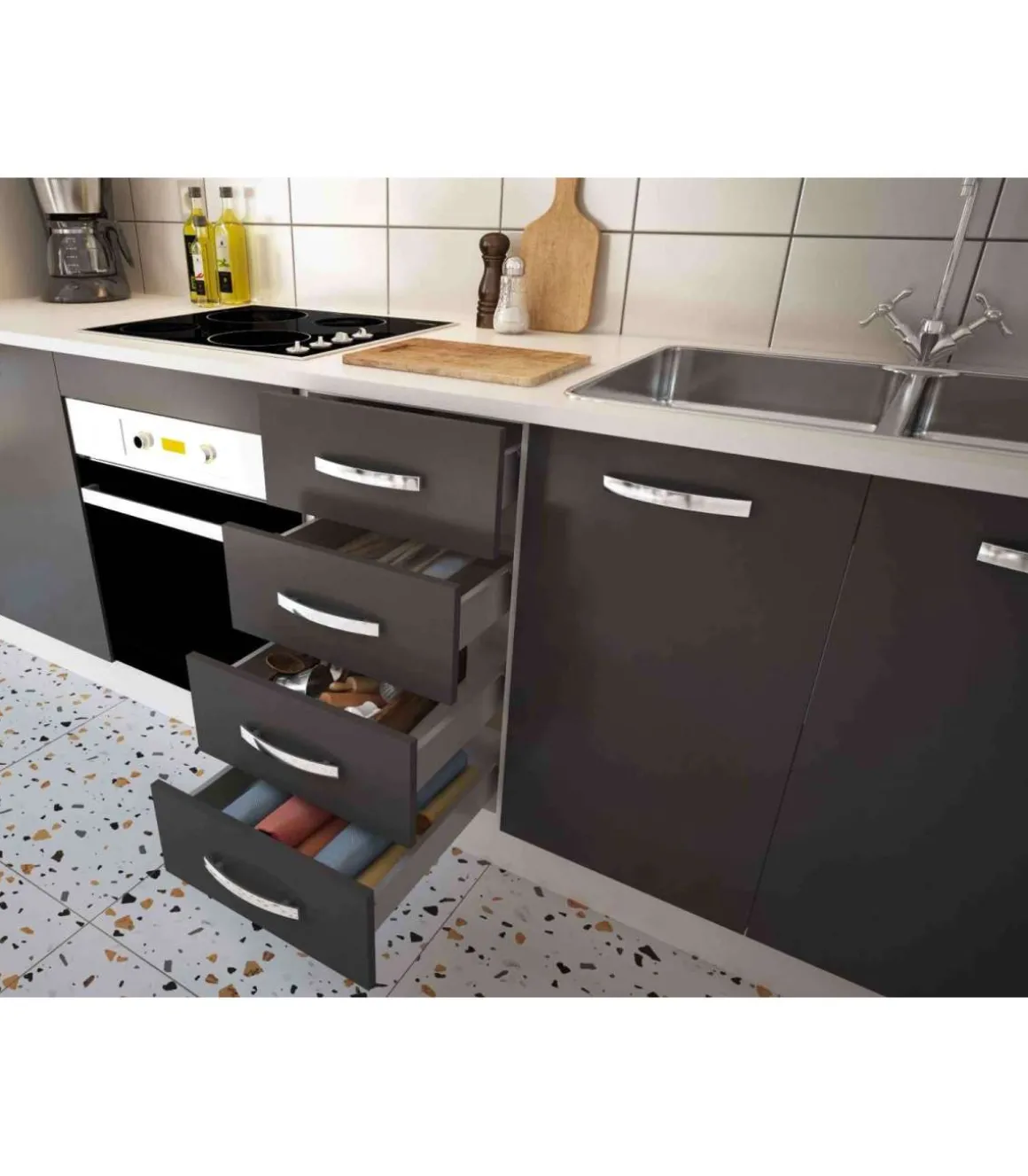 Cocina completa KIT-KIT NEW con zocalo y encimera 240 cm color gris