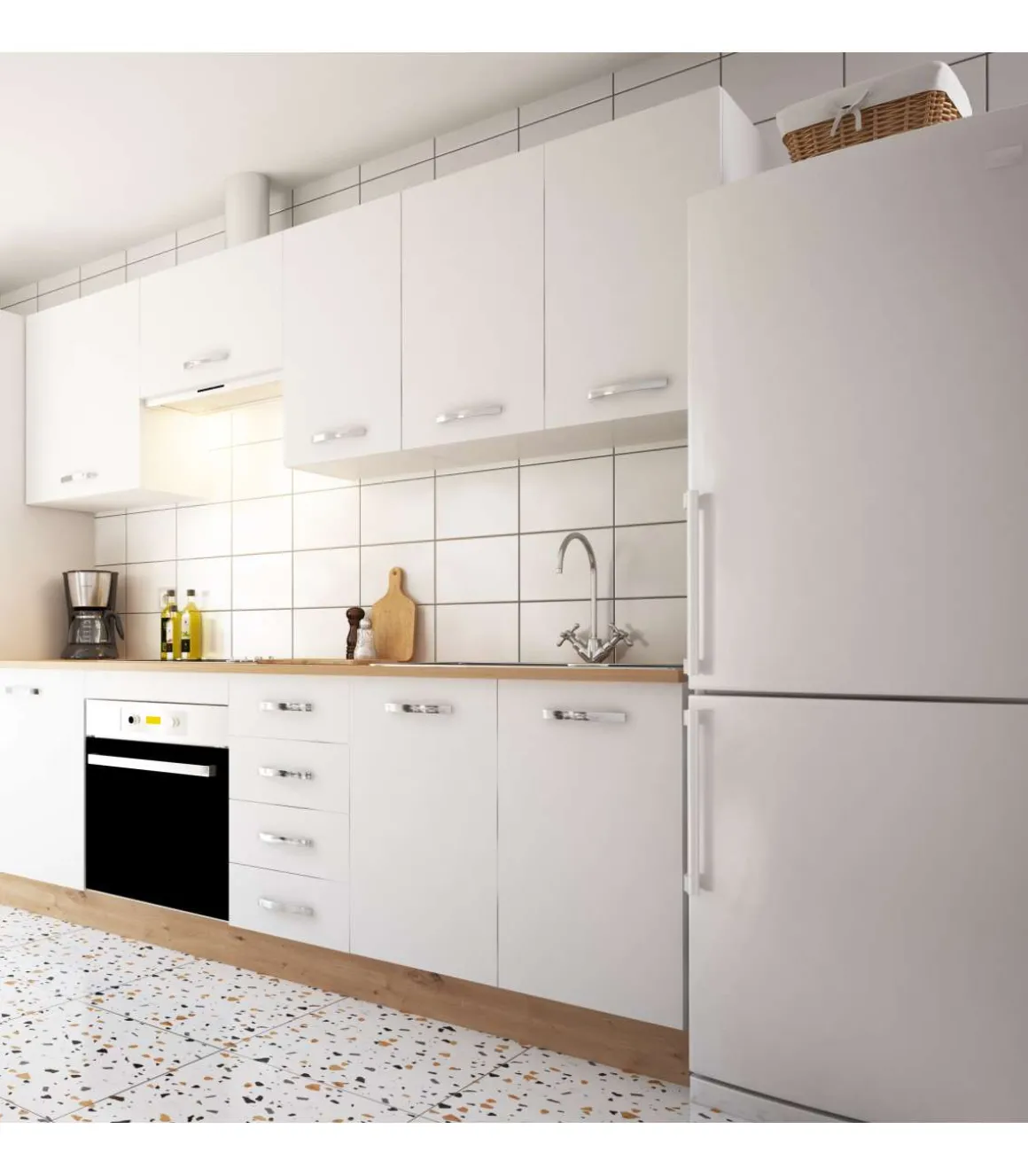 Cocina completa KIT-KIT NEW de 2,40 metros con zocalo y encimera color blanco/roble albar