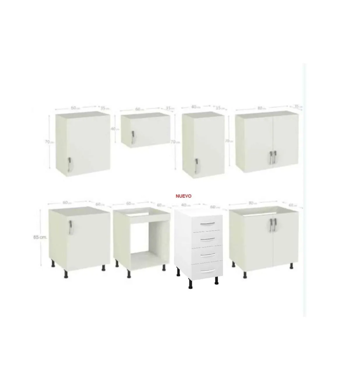 Cocina completa KIT-KIT NEW de 2,40 metros con zocalo y encimera color blanco/roble albar