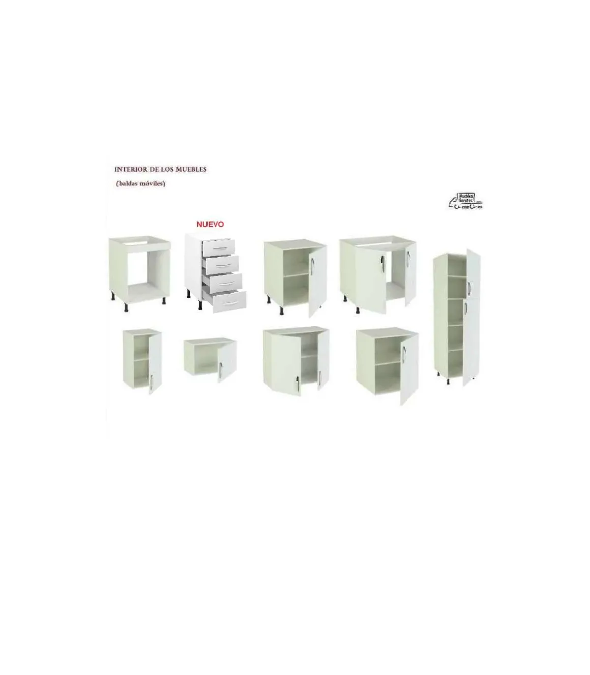 Cocina completa KIT-KIT NEW de 3 metros sin zocalo y sin encimera color blanco.