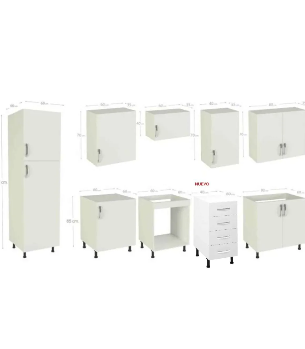 Cocina completa KIT-KIT NEW de 3 metros sin zocalo y sin encimera color blanco.