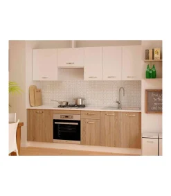Cocina completa sin encimera y sin zocalo 240 cm(ancho) color roble-blanco KIT-KIT