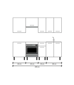 Cocina completa sin encimera y sin zocalo 240 cm(ancho) color roble-blanco KIT-KIT