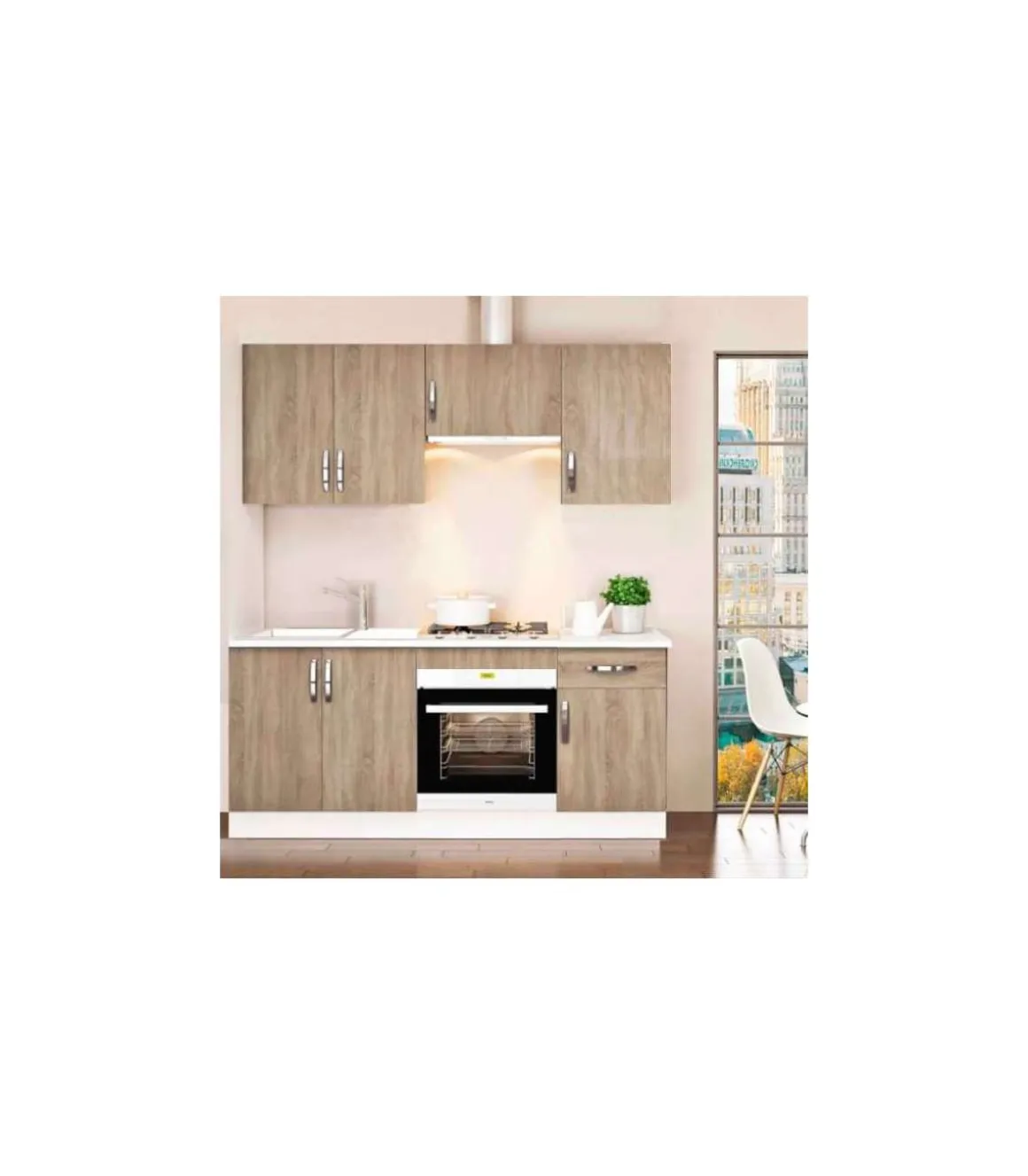 Cocina completa sin encimera y sin zocalo de180 cm(ancho) color roble KIT-KIT
