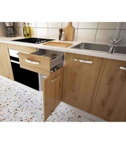 Cocina completa sin zocalo y sin encimera 240 cm(ancho) color roble albar, KIT-KIT
