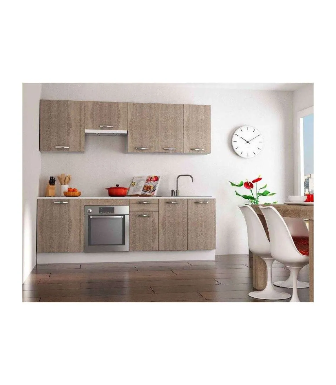 Cocina completa sin zocalo y sin encimera 240 cm(ancho) color roble cortez, KIT-KIT