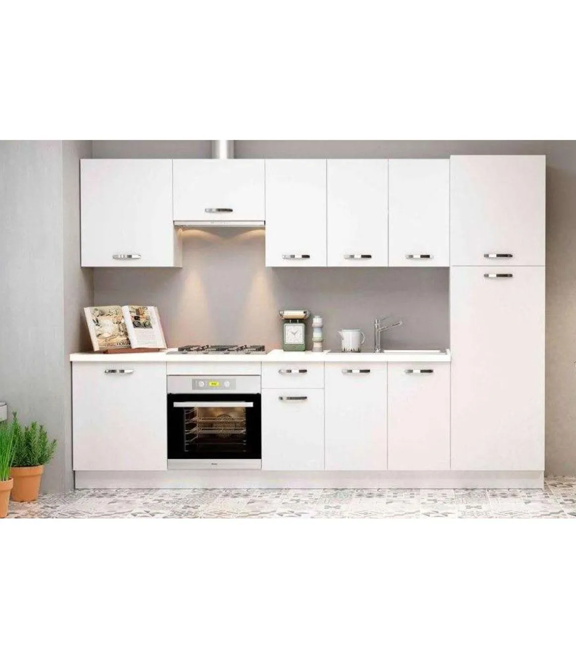 Cocina completa sin zocalo y sin encimera de 3 metros(ancho) color blanco KIT-KIT