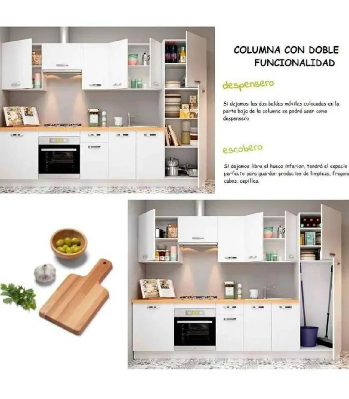 Cocina completa sin zocalo y sin encimera de 3 metros(ancho) color blanco KIT-KIT