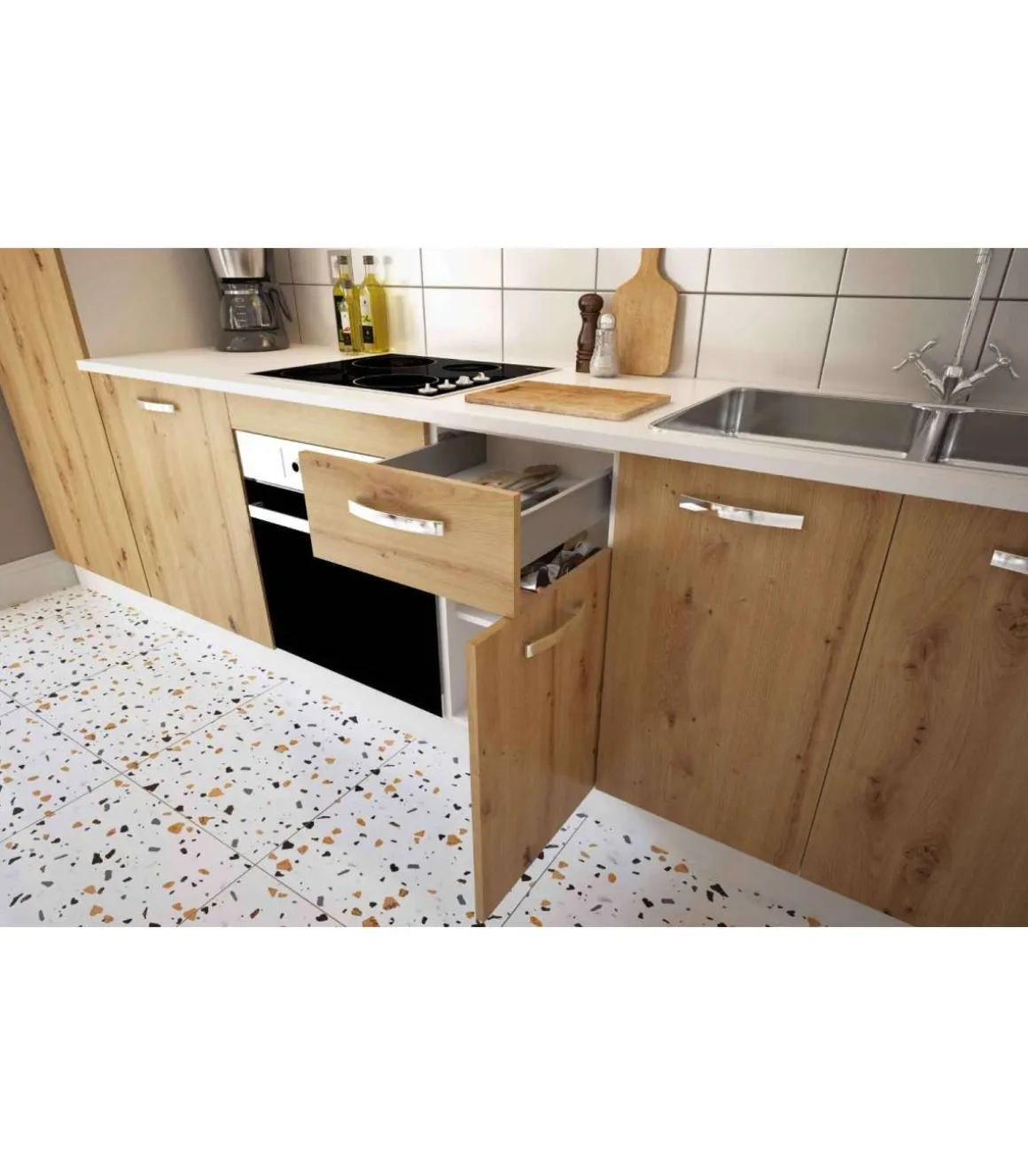 Cocina completa sin zocalo y sin encimera 3 metros(ancho) color roble albar, KIT-KIT