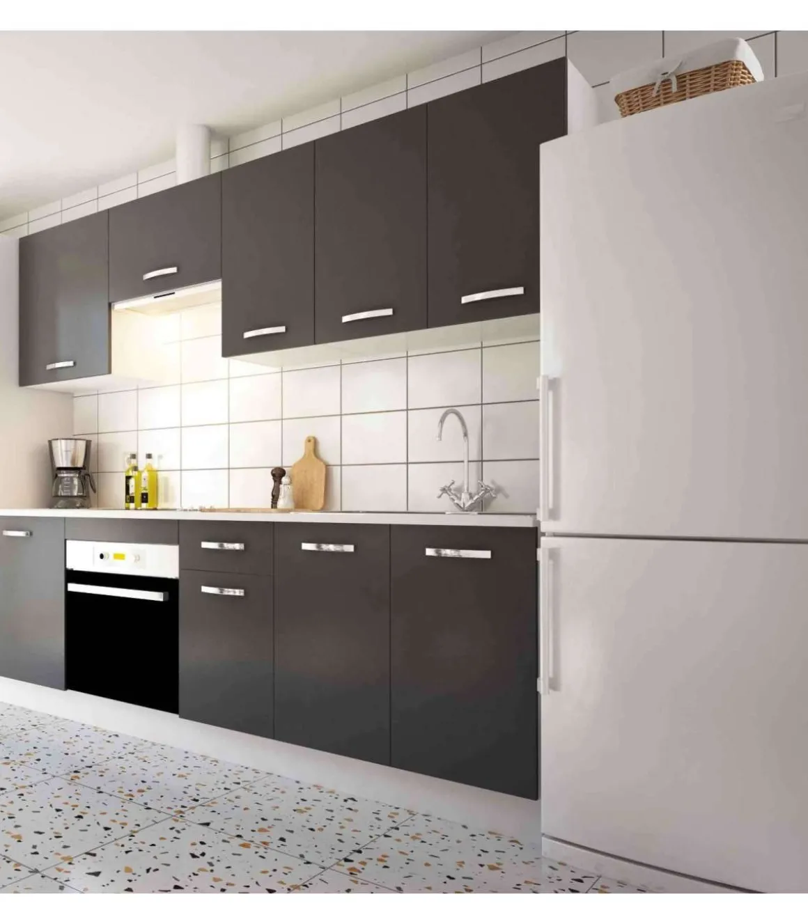 Cocina completa sin zocalo y sin encimera 240 cm(ancho) color gris parís KIT-KIT