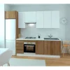 Cocina Kit-Chef sin encimera y sin zocalo de 280 cm(ancho) en blanco y roble.