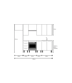 Cocina Kit-Chef sin zocalo y sin encimera de 280 cm(ancho) en roble.