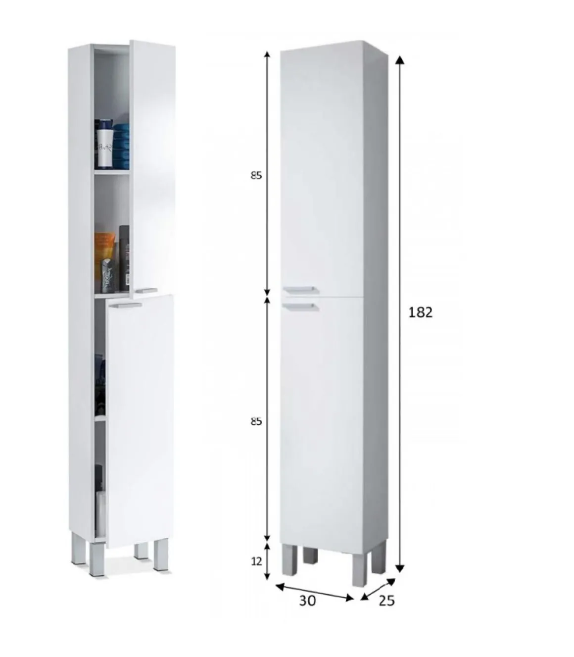 Columna alta Kris para baño de 2 puertas en acabado blanco brillo 182 cm(alto)30 cm(ancho)25 cm(largo)
