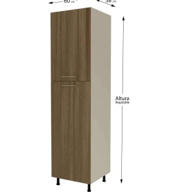 Columna despensero con 2 puertas con acabado nogal noceto, 235 cm(alto)60 cm(ancho)58 cm(largo)