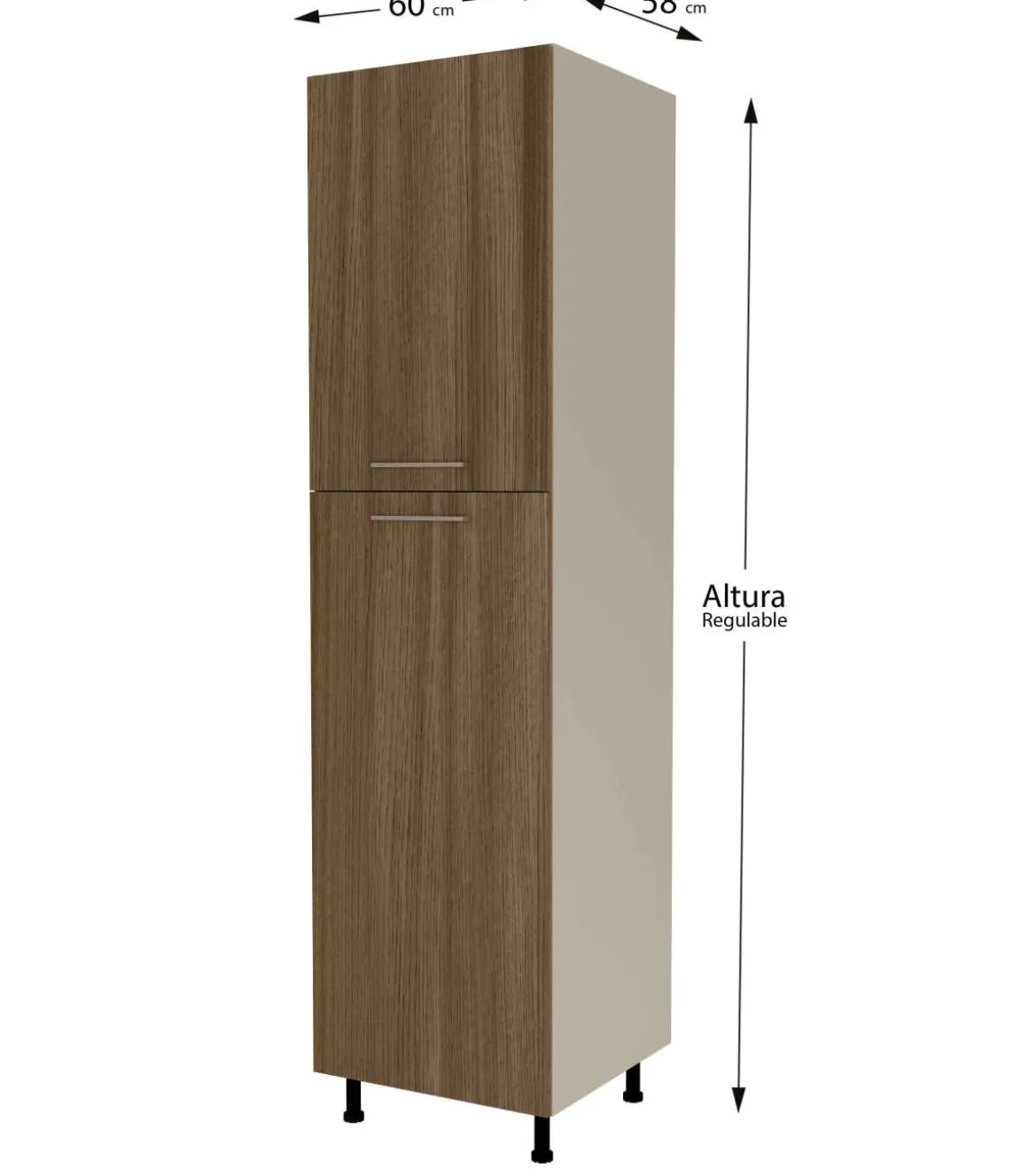 Columna despensero con 2 puertas con acabado nogal noceto, 235 cm(alto)60 cm(ancho)58 cm(largo)