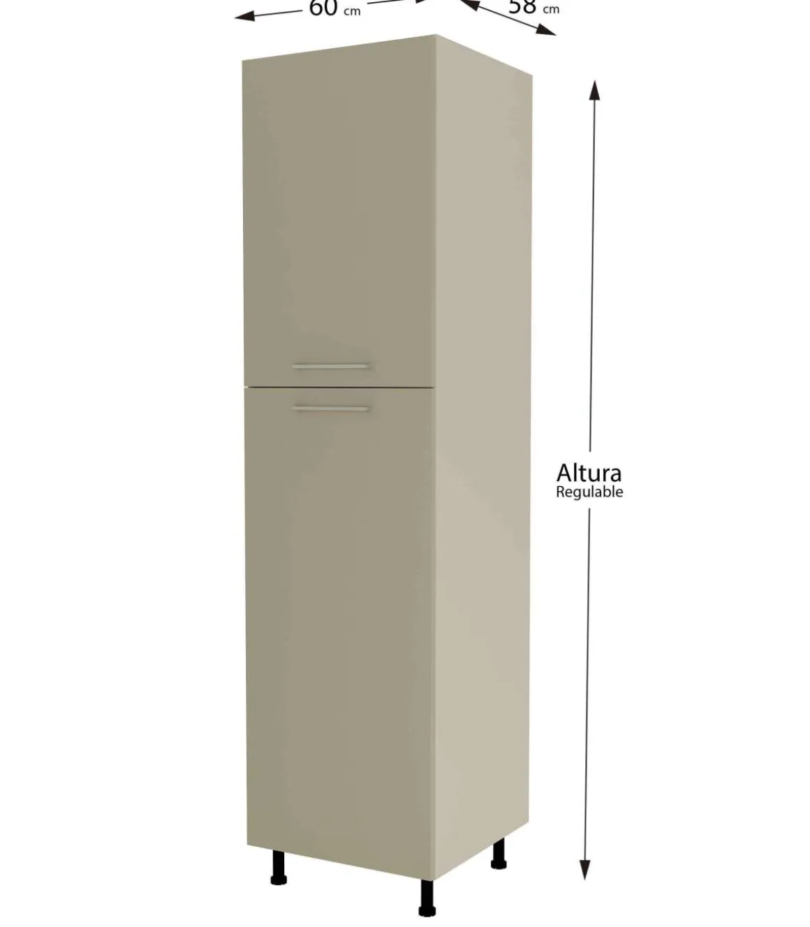 Columna despensero con 2 puertas con acabado visón, 235 cm(alto)60 cm(ancho)58 cm(largo)
