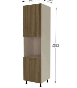 Columna horno con 2 puertas acabado en nogal noceto, 235 cm(alto)60 cm(ancho)60 cm(largo)