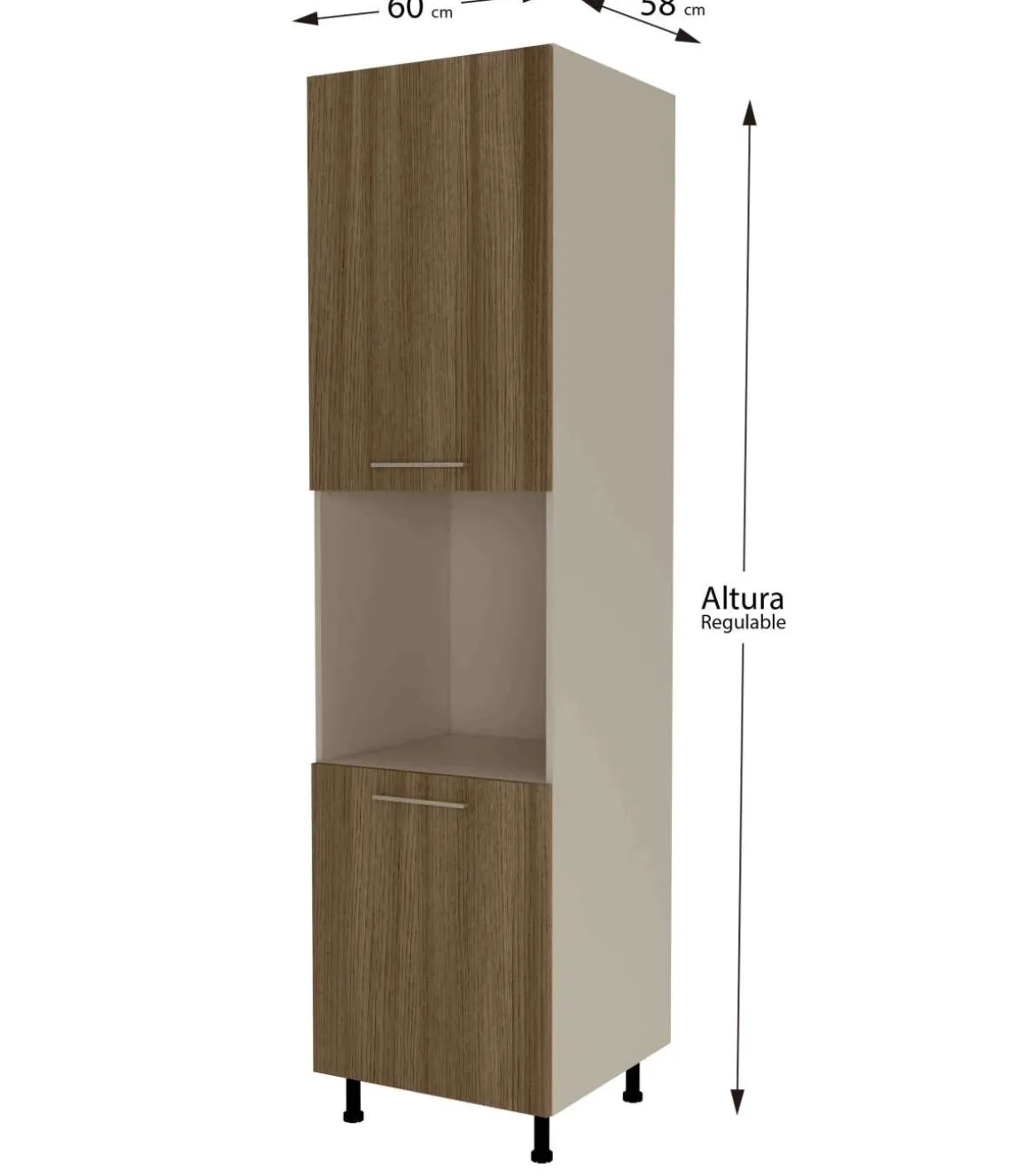 Columna horno con 2 puertas acabado en nogal noceto, 235 cm(alto)60 cm(ancho)60 cm(largo)