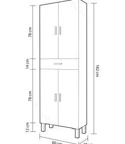 Columna para baño Kris de 4 puertas y 1 cajón acabado blanco brillo, 182 cm(alto)60 cm(ancho)29 cm(largo)