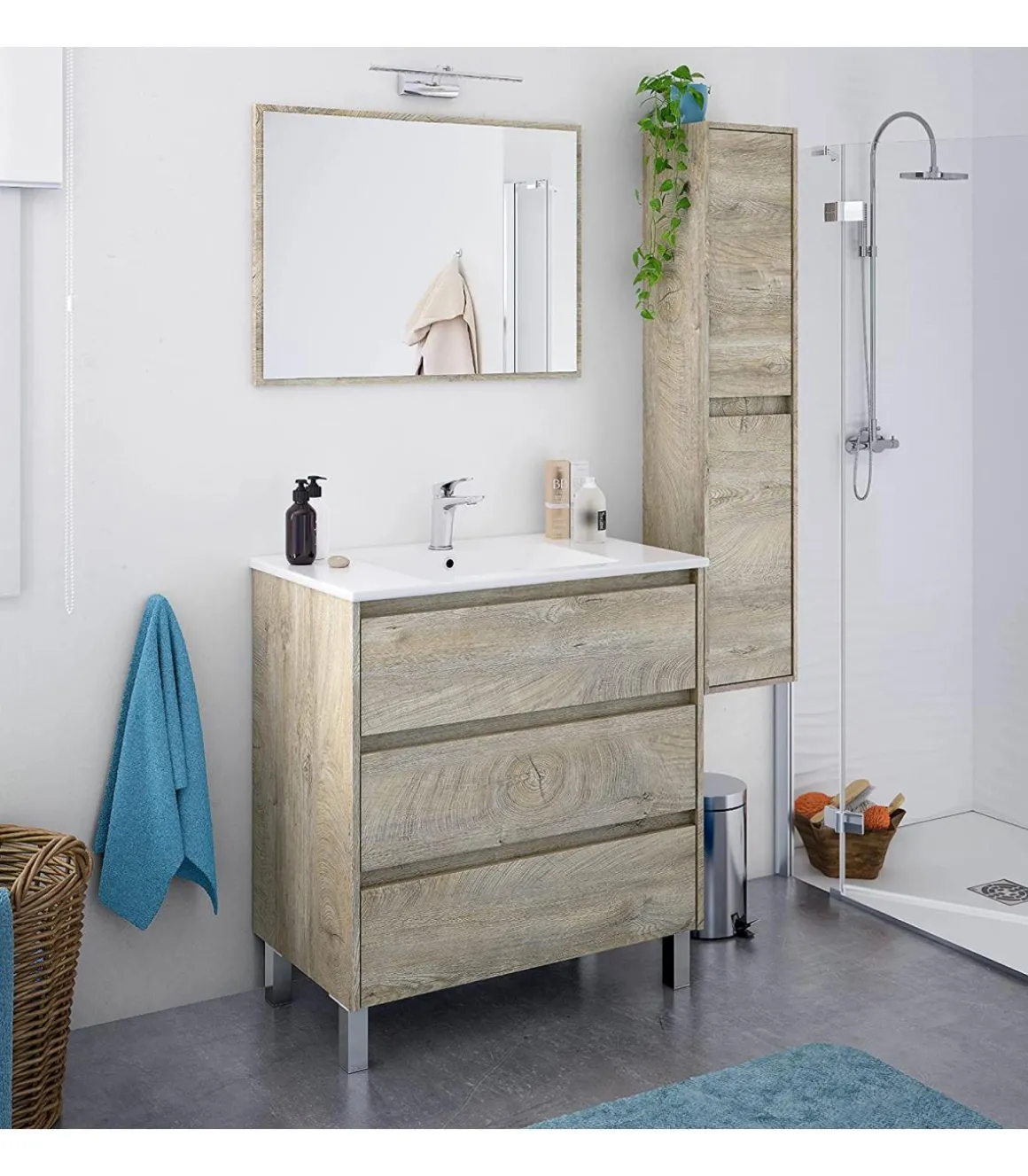 Columna suspendida Loa para baño 2 puertas en acabado nordik 140 cm(alto)30 cm(ancho)25.5 cm(largo)