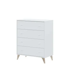 Comoda con 4 Cajones para Dormitorio Liss en Color Blanco Artik, 77,5 cm (Ancho) x 95 cm (Alto) x 40 cm (Fondo)