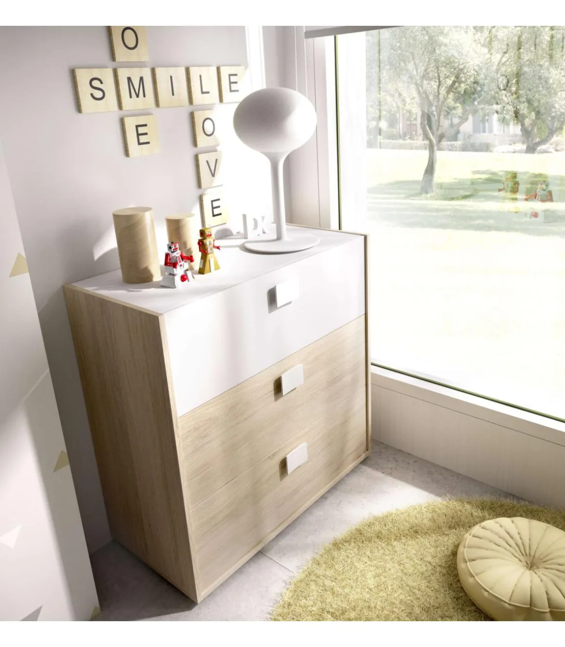 Comoda Santisteban 3 cajones en acabado natural/blanco 81 cm(alto)80 cm(ancho)43 cm(largo)