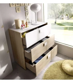 Comoda Santisteban 3 cajones en acabado natural/blanco 81 cm(alto)80 cm(ancho)43 cm(largo)