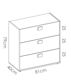 Comoda Santisteban 3 cajones en acabado natural/blanco 81 cm(alto)80 cm(ancho)43 cm(largo)