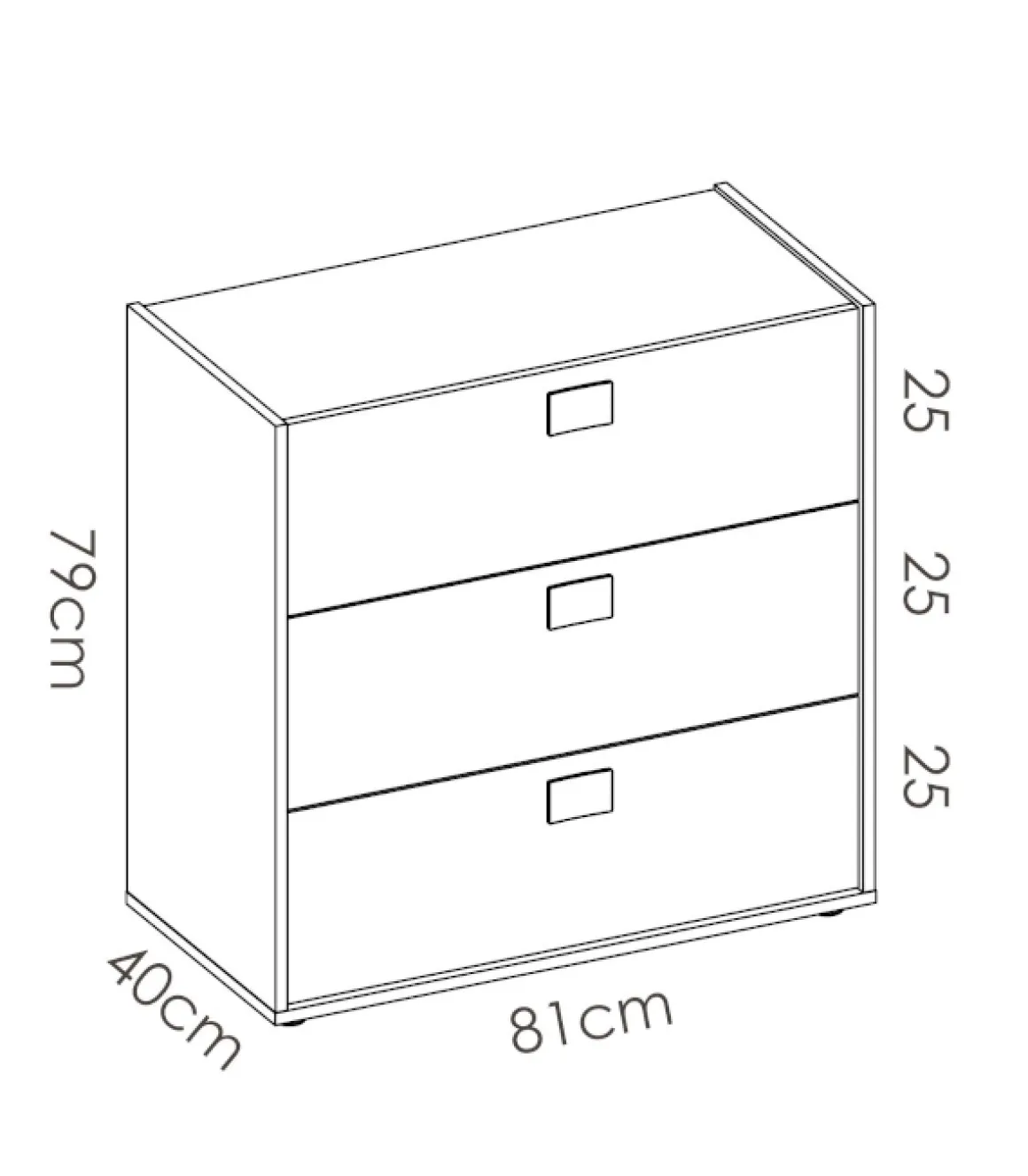 Comoda Santisteban 3 cajones en acabado natural/blanco 81 cm(alto)80 cm(ancho)43 cm(largo)