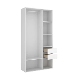 Conjunto cabecero, dos mesitas y armario vestidor Borja acabado blanco/alistonado.