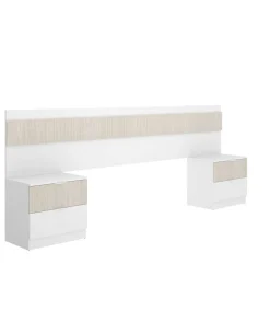 Conjunto cabecero y dos mesitas Borja acabado blanco/alistonado.