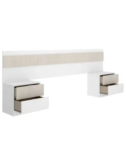 Conjunto cabecero y dos mesitas Borja acabado blanco/alistonado.