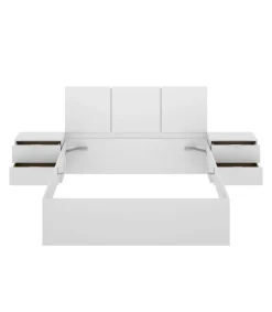 Conjunto cama matrimonio y dos mesitas Tamara acabado blanco.