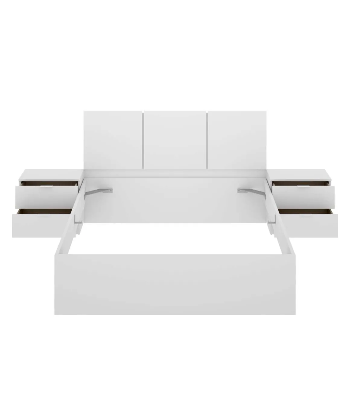 Conjunto cama matrimonio y dos mesitas Tamara acabado blanco.