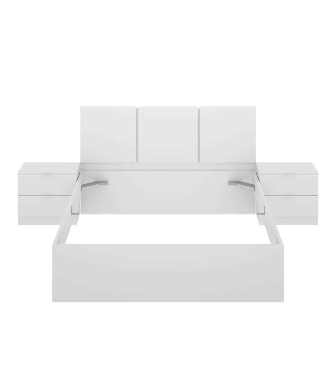 Conjunto cama matrimonio y dos mesitas Tamara acabado blanco.