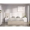 Conjunto cama, sinfonier y dos mesitas Lula acabado blanco/alistonado natural.