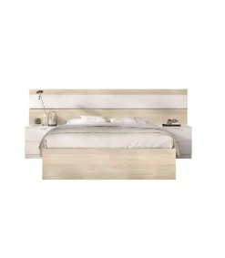 Conjunto cama y dos mesitas Lisa acabado natural/blanco.
