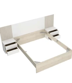 Conjunto cama y dos mesitas Lula acabado blanco/alistonado natural.